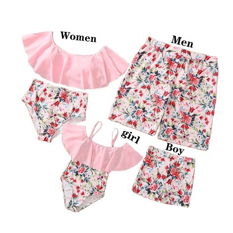 Traje De Ba O A Juego Para Madre E Hija Conjunto De Bikini Floral Rosa Pantalones Cortos De