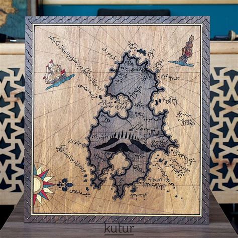 Ancient Lesvos Map Handpainted Wood Hanging 3D Wall Art Historical