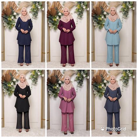 Baju Muslimah Blouse Suit Set Suit Plain Baju Seluar Palazo Hot Selling Design Baju Viral