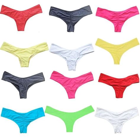 Parte inferior de Bikini fruncida para mujer bañador Sexy de Color sólido ropa de playa con