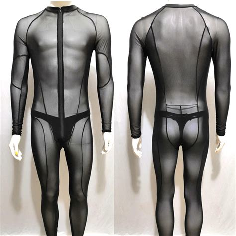 Man Mesh Catsuit Bodysuit Black Transparent Erotic Lingerie Bodysuits Body Wear One Piece
