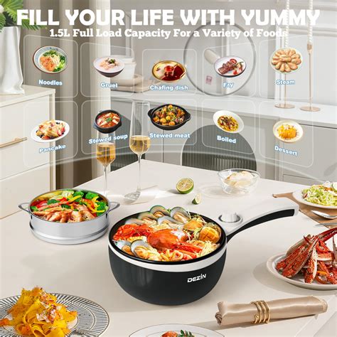 Dezin Hot Pot Electric With Steamer Upgraded Non Stick Saut Pan Rapid Noodles Electric Pot