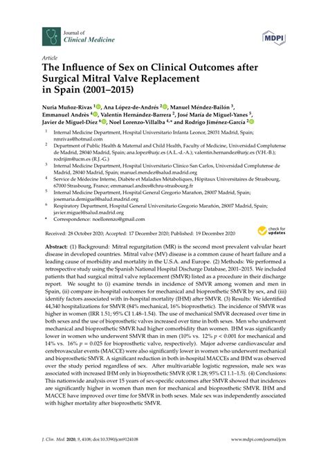 PDF The Influence Of Sex On Clinical Outcomes After Surgical Mitral Valve Replacement In Spain