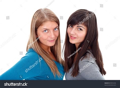 Pretty Blonde Brunette Girl Over White Stock Photo Shutterstock