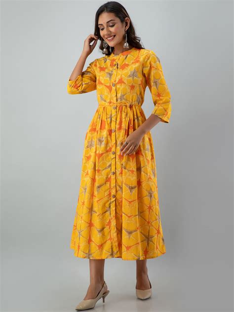 Kalini Women Yellow And Orange Ethnic Motifs Printed Anarkali Kurta