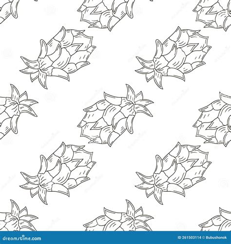 Coloring Seamless Pattern with Tropical Fruits. Illustration in Hand