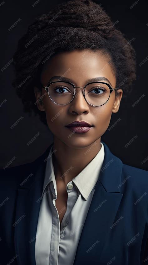 Premium Photo A Woman Wearing Glasses And A Suit Stands In Front Of A Dark Background