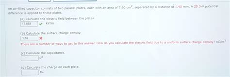 Solved An Air Filled Capacitor Consists Of Two Parallel Chegg