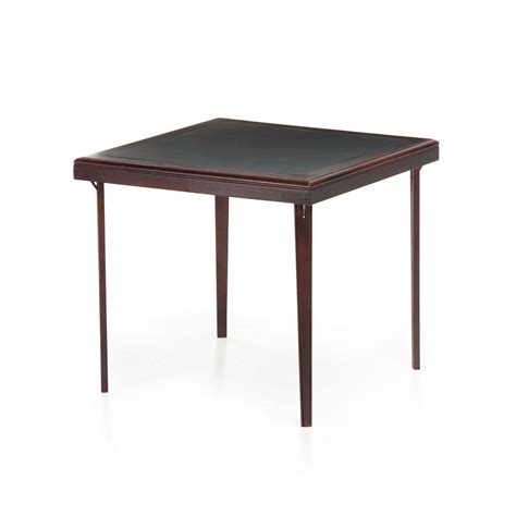 Square 32 Inch Premium Wood Folding Table With Black Faux Leather Inset