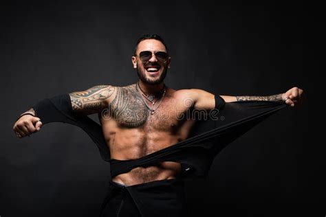 Angry Guy Ripped Shirt Muscular Man With Naked Torso Stock Photo Image Of Manliness Macho