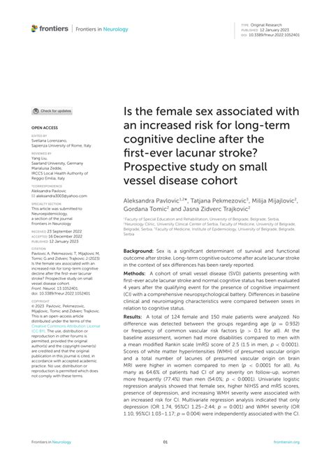 Pdf Is The Female Sex Associated With An Increased Risk For Long Term Cognitive Decline After