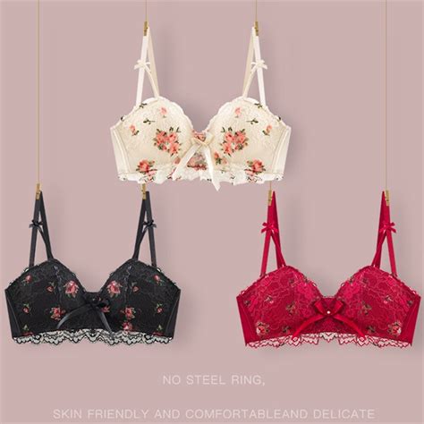 Ready Stockgirl Soft Lace Floral Embroidery Bow Bra Sexy Wireless Lingerie Women Bra Underwear