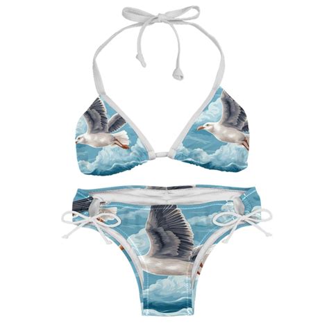 Seagull Detachable Sponge Adjustable Strap Bikini Set Two Pack Great For All Scenes One Piece