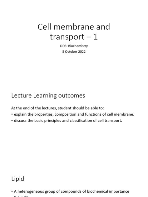 L2 Cell Membrane and Transport 1 | PDF | Cell Membrane | Lipid 