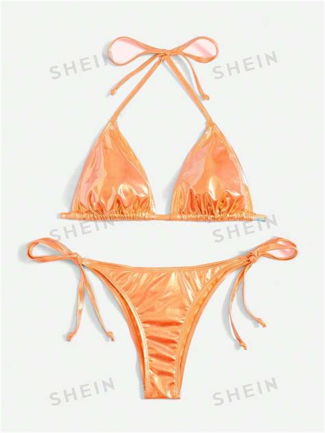SHEIN Swim Ensemble bikini triangulaire à liens latéraux pour la plage en été maillot de bain