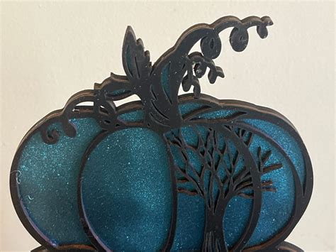 Blue Pumpkin Decor For Entryway Stacked Pumpkins Wood Halloween Decor