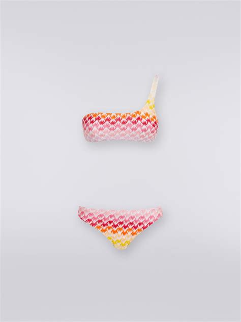 D Grad Lace Effect One Shoulder Bikini With Lurex