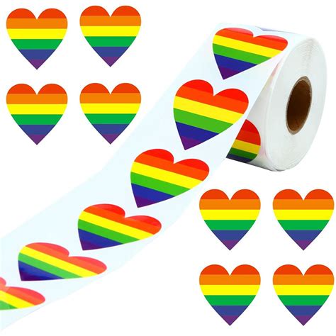 Fule Pcs Gay Pride Stickers Rainbow Heart Shaped Labels LGBT Adhesive Stickers Walmart