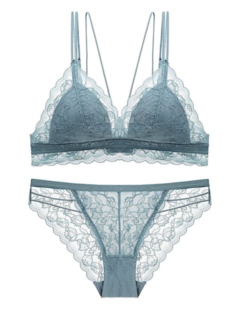 Womens Black Bras Sage Nylon Lace Panty Two Piece Set Sexy Lingerie Milanoo