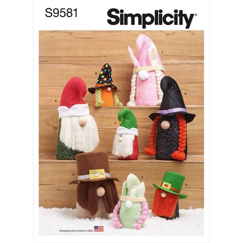 Plush Gnomes In Two Sizes Simplicity Sewing Pattern 9581 One Size