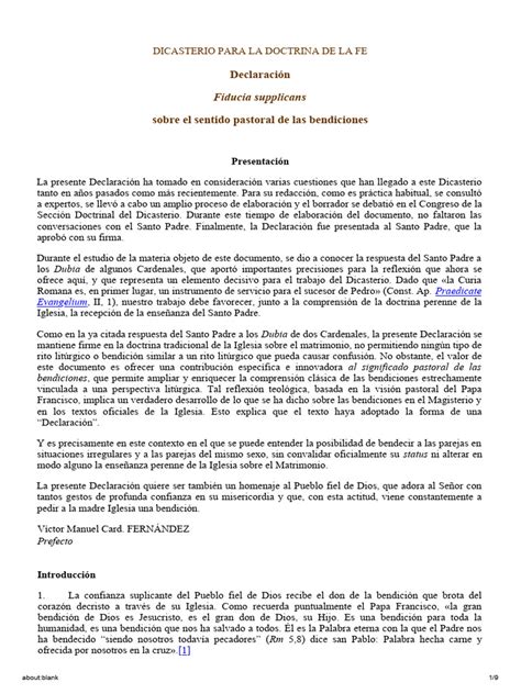 Fiducia Supplicans Pdf Iglesia Católica Bendición