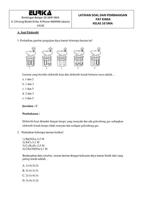 Soal Dan Pembahasan Pat Kimia Kelas A Soal Elektrolit Perhatikan
