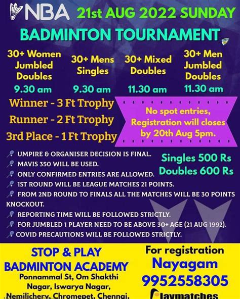 Badminton Tournaments List In Chennai