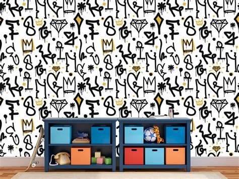 Graffiti Wallpaper Urban Wall Art Bedroom Wall Decor Black - Etsy