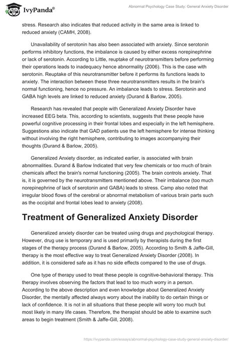 Abnormal Psychology Case Study General Anxiety Disorder 1031 Words