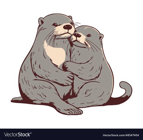 Couple otter animals icon isolated Royalty Free Vector Image