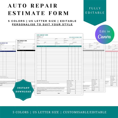 AUTO REPAIR Template,estimate Template, Estimate Form, Invoice Template