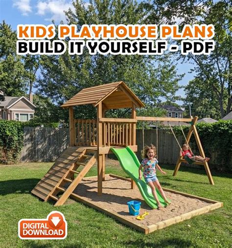backyard kids playhouse plans   swings rock wall