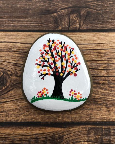 Tiny Tree In Autumn Painted Rock Fall Foliage Hand Painted Etsy