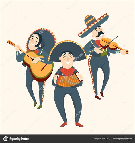 Mariachi Band Plays Plays Musical Instruments Mexican Party Set Vector