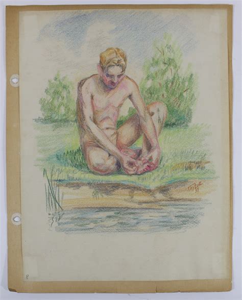 Lot Mid Century Male Semi Nude Artist Sketch Drawings