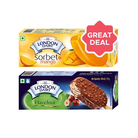 London Dairy Mango Sorbet Ice Cream Stick Chocolate Hazelnut Ice