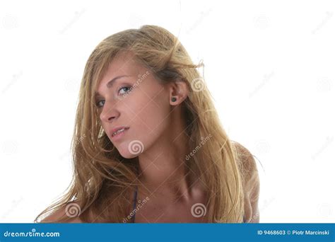 Junge Blonde Frau Im Blauen Bikini Stockbild Bild Von Gl Cklich Getrennt