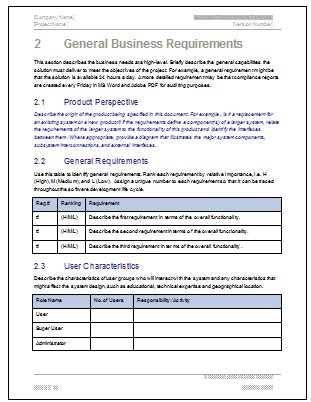 Business Requirements Specification Template | Free Word Document