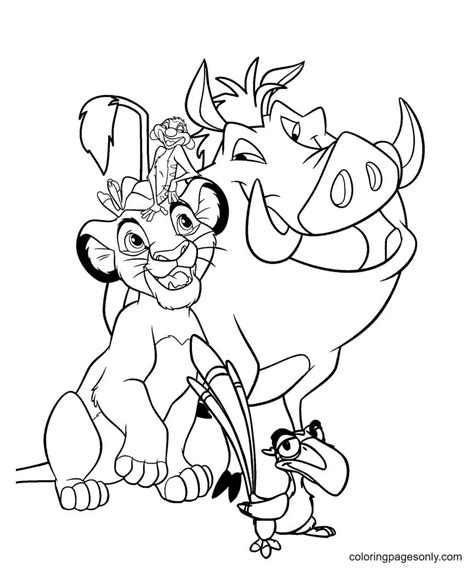 Simba Timon Pumbaa And Zazu Coloring Pages The Lion King Coloring