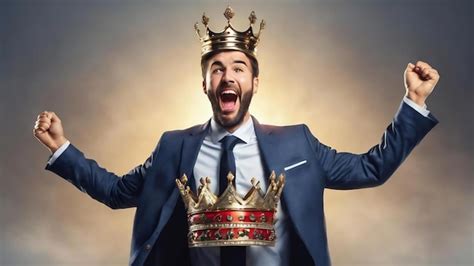 Premium AI Image | Glad businessman winner in crown businessman winner ...