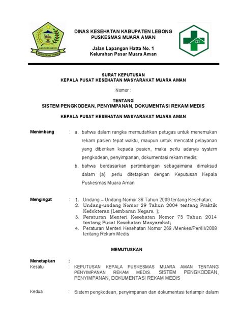 Sk Sistem Pengkodean Penyimpanan Dokumentasi Rekam Medis Pdf