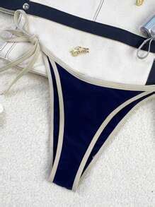 Swim Mod Conjunto de Maiô Bikini Feminino de Peças Maiô Bikini Top Alças Tipo Espaguete