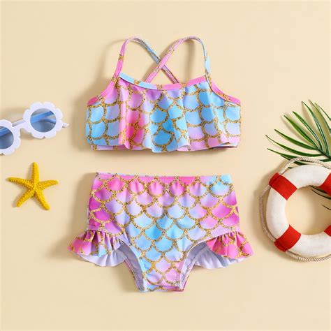 XDZJLR Girls Swimsuit Baby Scale Print Separable Bikini Set For Beach Pool Swim Suit Pink 12
