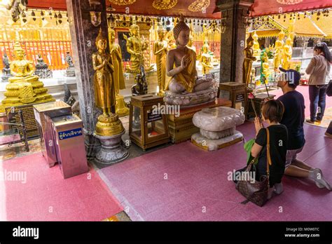 Asia Thailand Chiang Mai Wat Phra That Doi Suthep Temple People Praying