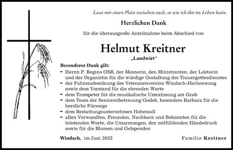 Traueranzeigen Von Helmut Kreitner Augsburger Allgemeine Zeitung