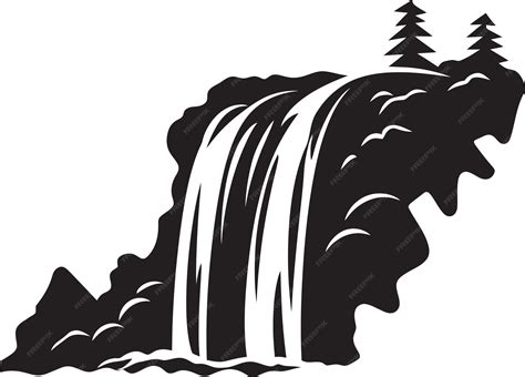 premium vector  black  white drawing   waterfall   tree