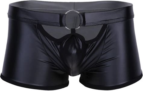 ranrann Boxer Sexy Cuir Homme Caleçon Culotte Faux Cuir Ouverte Lingerie sous vêtement Erotique