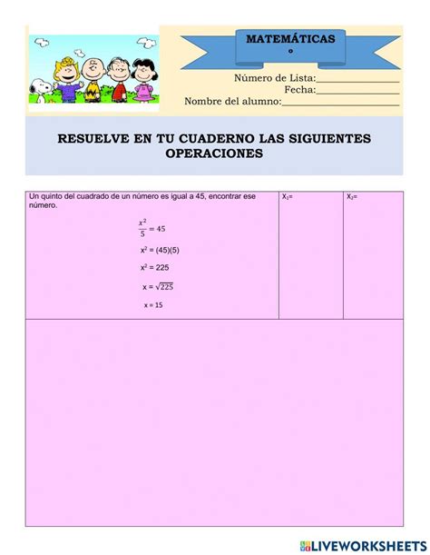 1 Problemas De Ecuaciones Cuadráticas Worksheet Live Worksheets