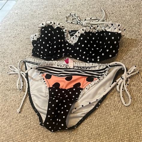 Victoria S Secret Swim Strapless Black And White Polka Bikini Set Euc Poshmark