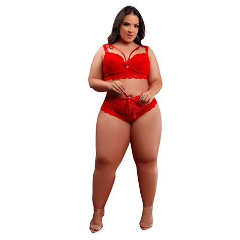 Kit 3 Conjunto Lingerie Plus Size Calcinha Sutiã de Renda Shopee